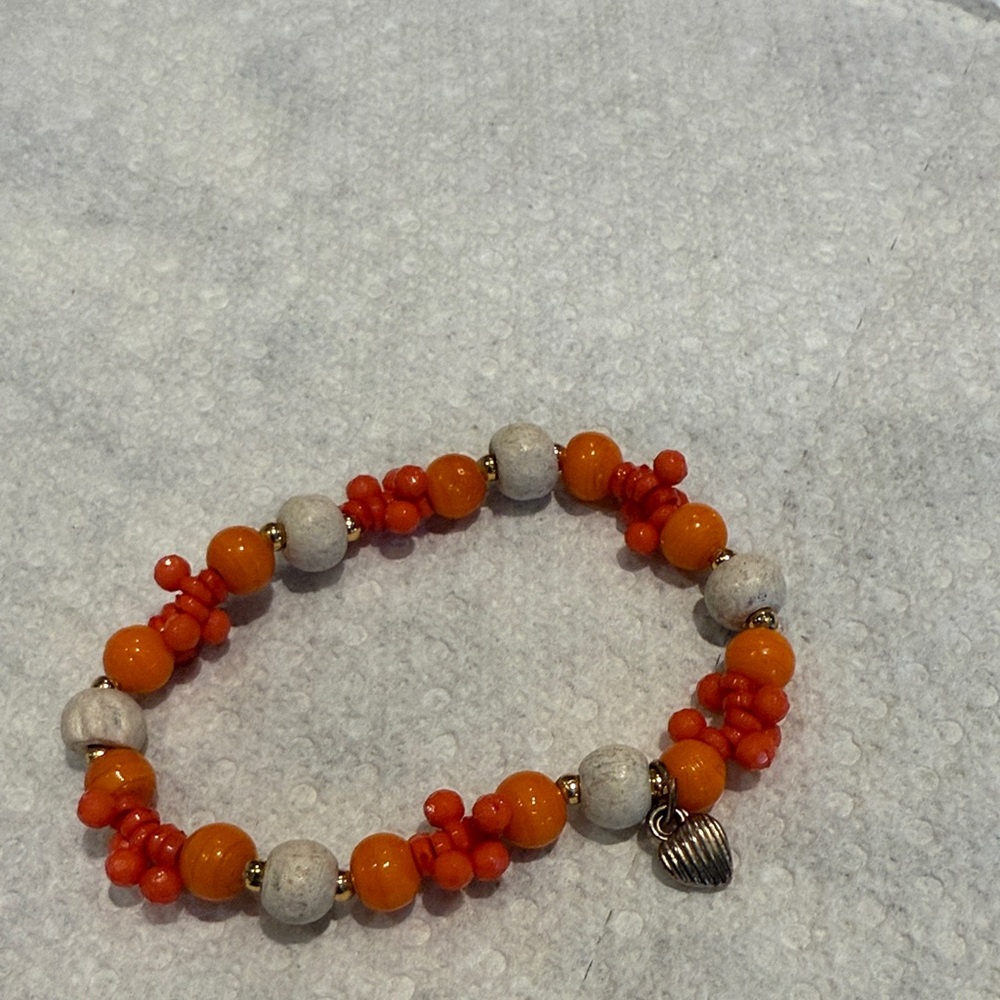 Orange Beaded Bracelet with Heart Charm